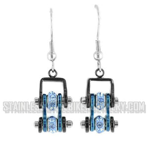 Heavy Metal Jewelry Ladies Motorcycle Mini Bike Chain Earrings Stainless Steel Black/Blue