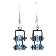 Biker Jewelry Ladies Motorcycle Bike Chain Earrings Stainless Steel Black & Blue & Blue Stones SE63