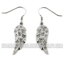 Load image into Gallery viewer, Heavy Metal Jewelry Ladies Bling Wings French Wire/Lever Back Earrings Stainless Steel