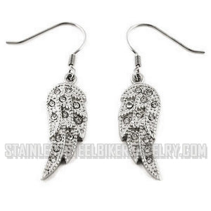 Heavy Metal Jewelry Ladies Bling Wings French Wire/Lever Back Earrings Stainless Steel