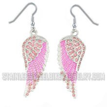 Load image into Gallery viewer, Ladies Large Pink on Pink Angel Wing Earrings with Bling Crystals