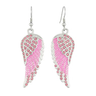 Ladies Large Pink on Pink Angel Wing Earrings with Bling Crystals SE69