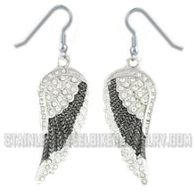 Load image into Gallery viewer, Heavy Metal Jewelry Ladies Black Bling Wings French Wire Earrings Stainless Steel