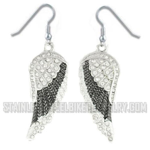 Heavy Metal Jewelry Ladies Black Bling Wings French Wire Earrings Stainless Steel