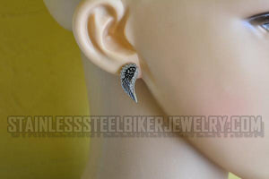 Heavy Metal Jewelry Ladies Bling Angel Wing Post Earrings Stainless Steel