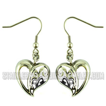 Load image into Gallery viewer, Heavy Metal Jewelry Ladies Dangle Heart French Wire Earrings Stainless Steel