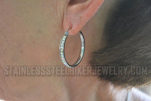 Heavy Metal Jewelry Ladies Rainbow Bling 30 or 40mm Hoop Earrings Stainless Steel