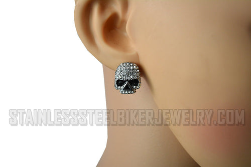 Heavy Metal Jewelry Ladies Bling Willie G Skull Post & Nut Earrings Stainless Steel