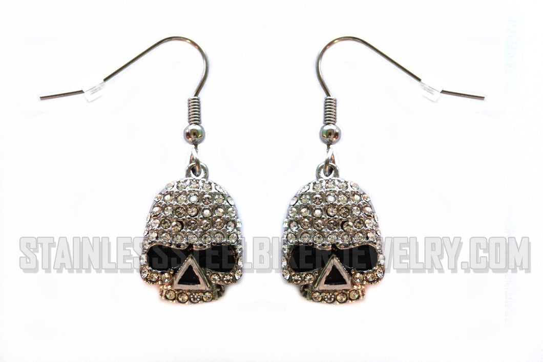 Heavy Metal Jewelry Ladies Bling Willie G Skull French Wire Earrings Stainless Steel