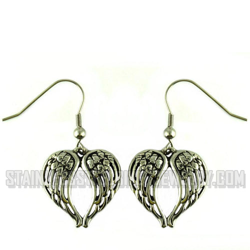 Heavy Metal Jewelry Winged Heart Earrings Stainless Steel