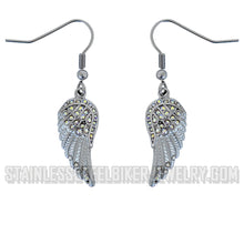 Load image into Gallery viewer, Heavy Metal Jewelry Ladies Mini White Painted Winged French Wire Earring Stainless Steel