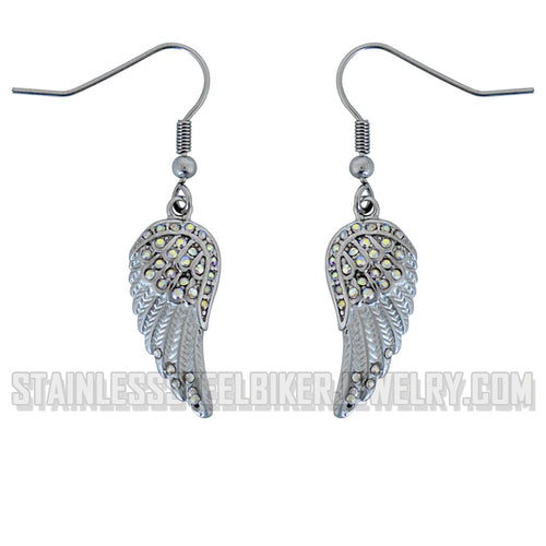 Heavy Metal Jewelry Ladies Mini White Painted Winged French Wire Earring Stainless Steel SE2536