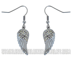 Heavy Metal Jewelry Ladies Mini White Painted Winged French Wire Earring Stainless Steel