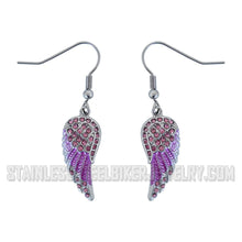 Load image into Gallery viewer, Heavy Metal Jewelry Ladies Bling Pink Wings French Wire Mini Earrings Stainless Steel