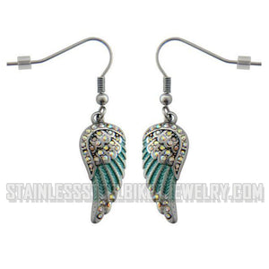 Heavy Metal Jewelry Ladies Bling Turquoise Wings French Wire Mini Earrings Stainless Steel