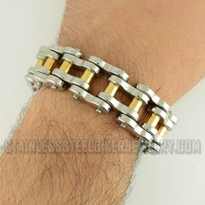 Heavy Metal Jewelry Gold Rollers Thick 1 inch Wide Men's Motorcycle Bike Chain Bracelet Stainless Steel
