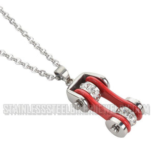 Heavy Metal Jewelry Ladies Motorcycle Bike Chain Pendant Necklace Stainless Steel Chrome/Red