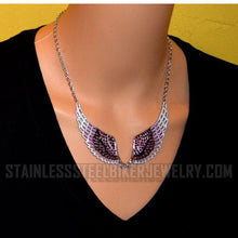 Load image into Gallery viewer, Large Angel Wing Jewelry Ladies Purple Pendant Necklace Stainless Steel