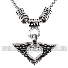 Load image into Gallery viewer, Heavy Metal Jewelry Ladies Winged Love Heart Pendant Necklace Stainless Steel
