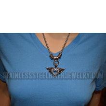 Load image into Gallery viewer, Heavy Metal Jewelry Ladies Winged Love Heart Pendant Necklace Stainless Steel