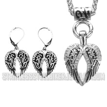 Load image into Gallery viewer, Heavy Metal Jewelry Ladies Angel Wing Heart Pendant Necklace Matching Earrings Set Stainless Steel