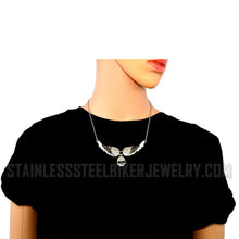 Load image into Gallery viewer, Heavy Metal Jewelry Ladies Black Bling Angel Wing Willie G Skull Pendant Necklace Stainless Steel