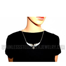 Load image into Gallery viewer, Heavy Metal Jewelry Ladies White Bling Angel Wing Willie G Skull Pendant Necklace Stainless Steel
