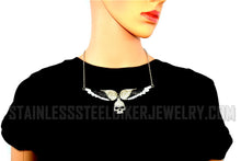 Load image into Gallery viewer, Heavy Metal Jewelry Ladies Black Bling Angel Wing Willie G Large Skull Pendant Necklace Stainless Steel