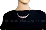 Heavy Metal Jewelry Ladies Purple Bling Angel Wing Filigree Cross Pendant Necklace Stainless Steel SP2321