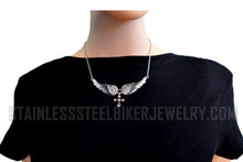 Load image into Gallery viewer, Heavy Metal Jewelry Ladies Black Bling Angel Wing Filigree Cross Pendant Necklace Stainless Steel