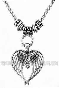 Biker Jewelry's  Ladies Angel Wing Heart Pendant Necklace Stainless Steel