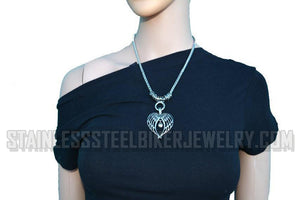 Biker Jewelry's  Ladies Angel Wing Heart Pendant Necklace Stainless Steel
