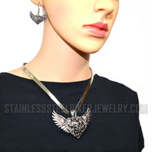 Load image into Gallery viewer, Heavy Metal Jewelry Ladies Flying Heart Pendant V-Cuff Necklace Stainless Steel Matching Earring Set