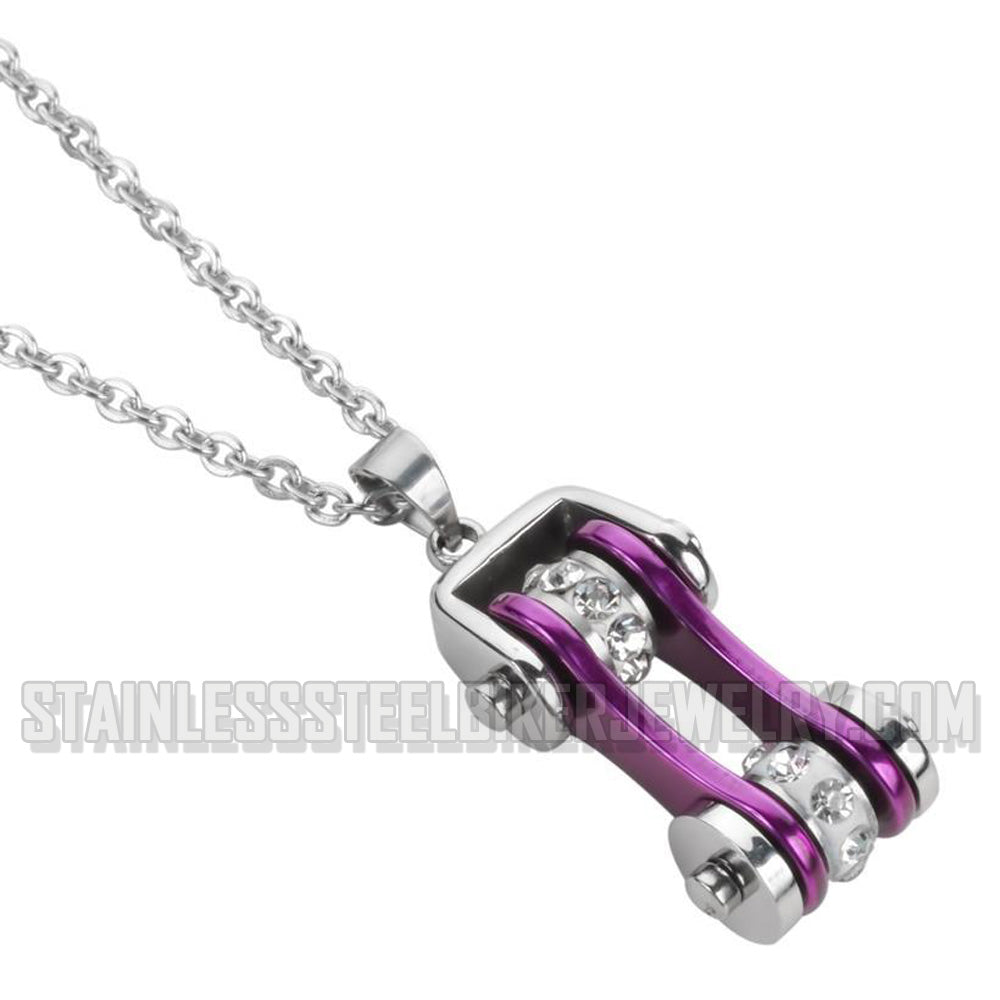 Heavy Metal Jewelry Ladies Motorcycle Bike Chain Necklace Stainless Steel Chrome/Purple