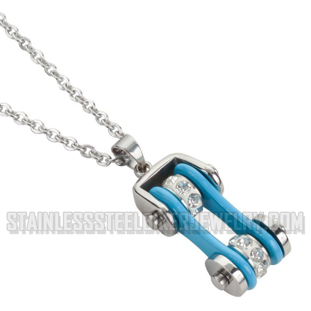 Heavy Metal Jewelry Ladies Motorcycle Bike Chain Necklace Stainless Steel Chrome/Turquoise
