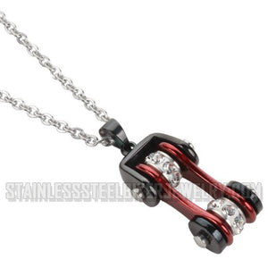 Heavy Metal Jewelry Ladies Motorcycle Bike Chain Pendant Necklace Stainless Steel Black/Candy Red