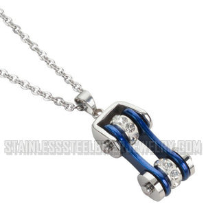 Heavy Metal Jewelry Ladies Motorcycle Bike Chain Pendant Necklace Stainless Steel Chrome/Candy Blue