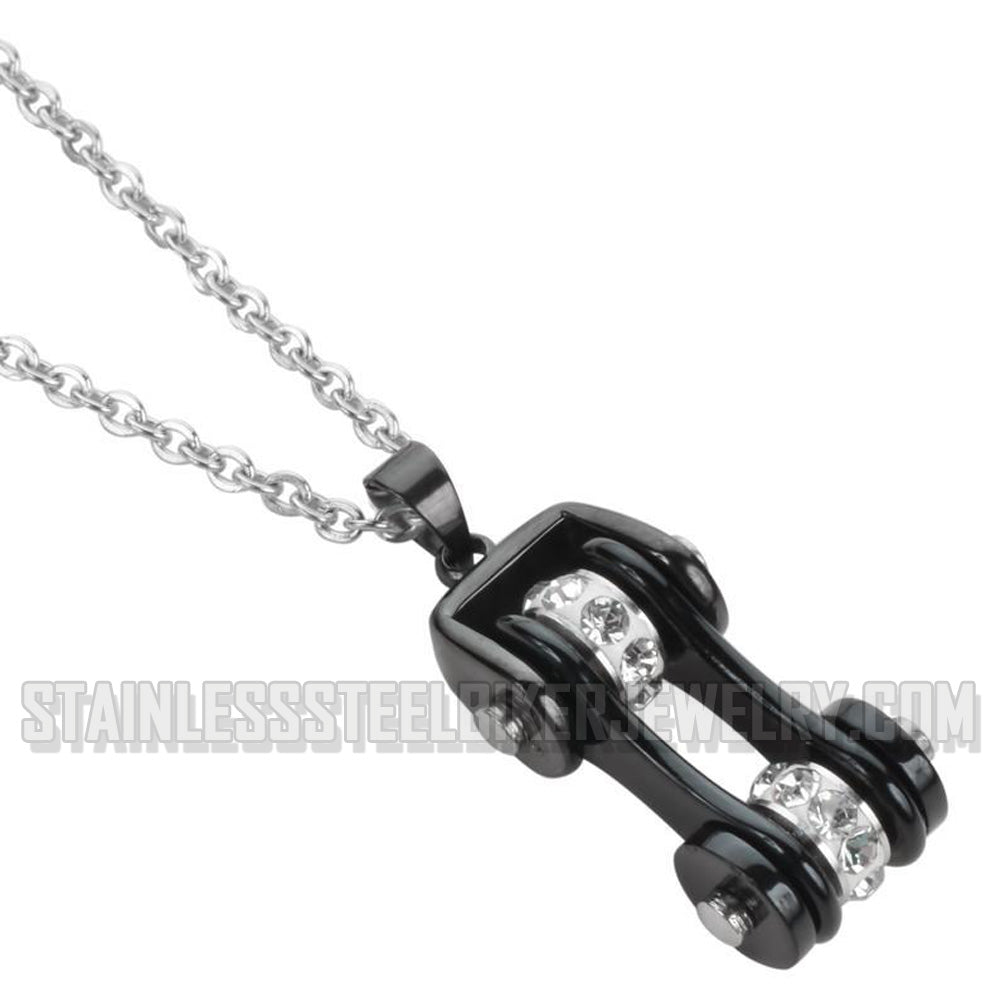 Heavy Metal Jewelry Ladies Motorcycle Bike Chain Pendant Necklace Stainless Steel All Black