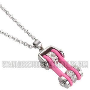 Heavy Metal Jewelry Ladies Motorcycle Bike Chain Pendant Necklace Stainless Steel Chrome/Hot Pink