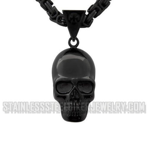 Heavy Metal Jewelry Men's Gunmetal Finish Skull Pendant Necklace Stainless Steel