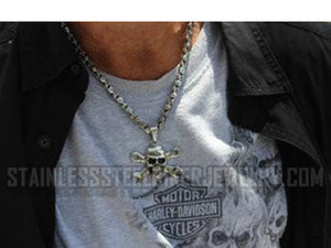 Heavy Metal Jewelry Men's Skull Cross Bone Wrenches Pendant Necklace Stainless Steel