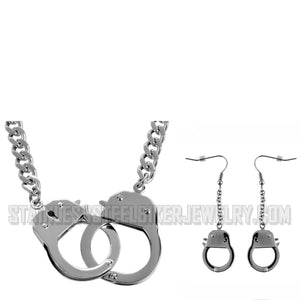 Heavy Metal Jewelry Ladies Handcuff Pendant Necklace Earrings Stainless Steel