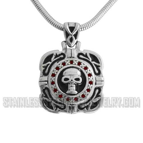 Heavy Metal Jewelry Skull Crystal Bling Pendant Necklace Stainless Steel