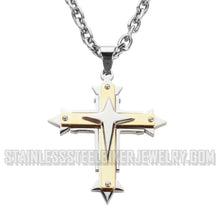 Load image into Gallery viewer, Heavy Metal Jewelry 2.5 Inch Triple Layer Cross Pendant Necklace Stainless Steel Religious Jewelry