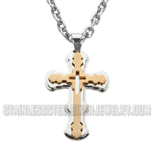 Load image into Gallery viewer, Heavy Metal Jewelry Triple Layer Cross Pendant Necklace Stainless Steel Religious Jewelry