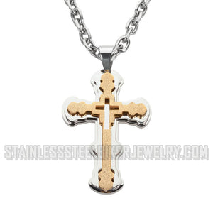 Heavy Metal Jewelry Triple Layer Cross Pendant Necklace Stainless Steel Religious Jewelry