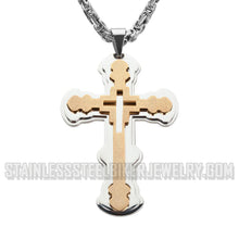 Load image into Gallery viewer, Heavy Metal Jewelry 4 Inch Triple Layer Cross Pendant 7mm Necklace Stainless Steel Religious Jewelry