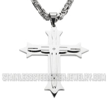 Load image into Gallery viewer, Heavy Metal Jewelry Triple Layer Cross Pendant Necklace Stainless Steel Religious Jewelry