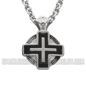 Heavy Metal Jewelry Circle Cross Pendant Necklace Stainless Steel Religious Jewelry