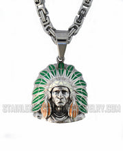 Load image into Gallery viewer, Heavy Metal Jewelry Indian Headdress Pendant Necklace Stainless Steel